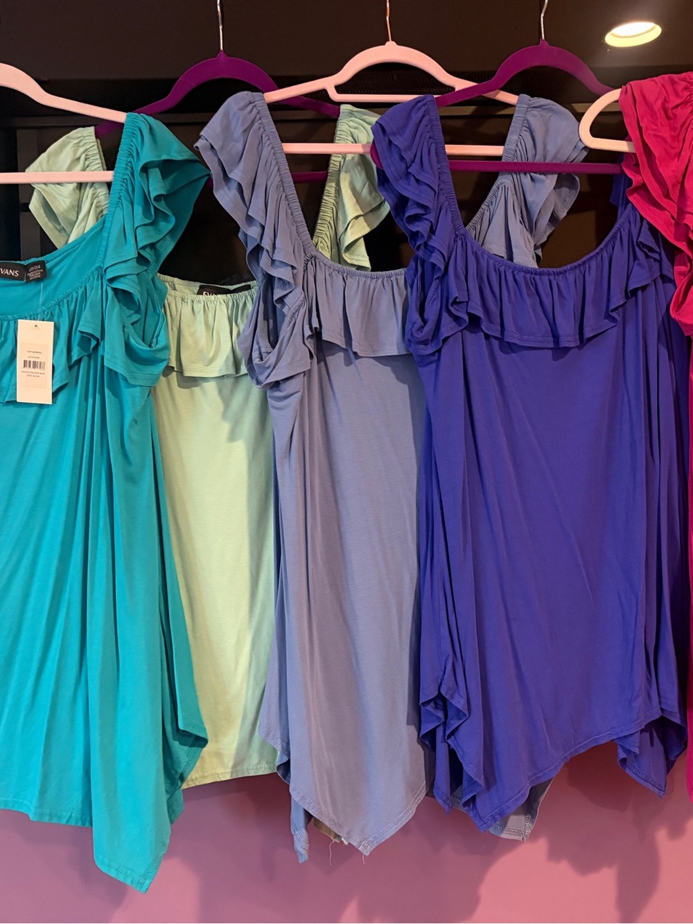 Off-Shoulder Ruffle Tunic in Teal, Mint, Periwinkle, Pink and Royal